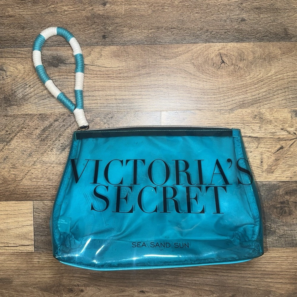 Victoria's Secret Makeup Bag Womens OS Blue Sea Sand Sun Clear Wristlet